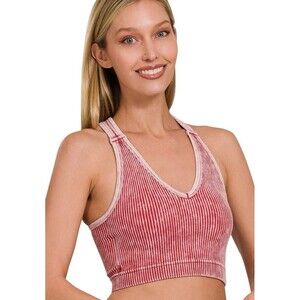 NEW Zenana Ribbed Mineral Wash Sports Bra Rust- Size L/XL